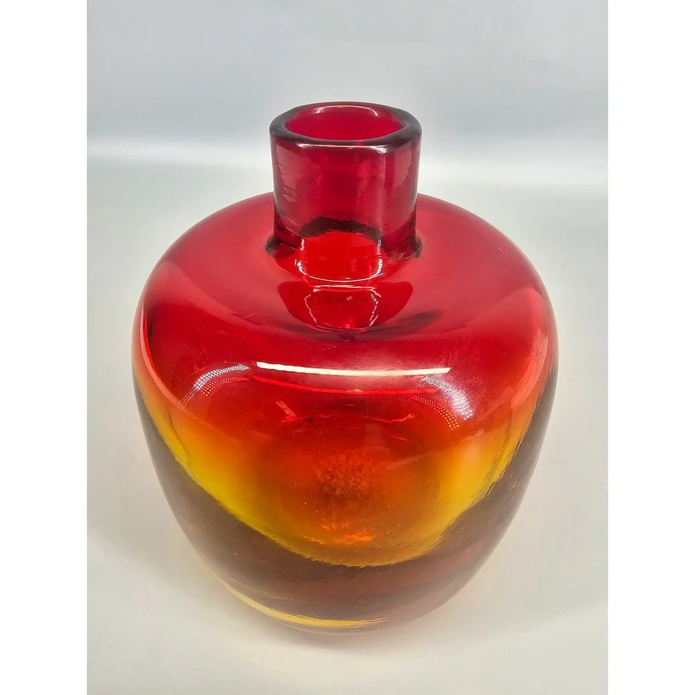 MCM Vintage BLENKO 6424 Amberina Art Glass Bud Vase red gold yellow 5